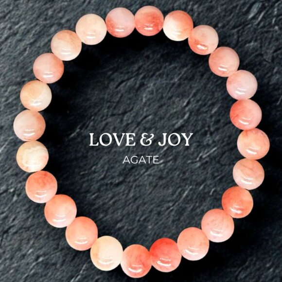 Strawberry Pink Agate Stone Beaded Bracelet 8MM Stretchy Handmade Jewelry - Picture 2 of 12